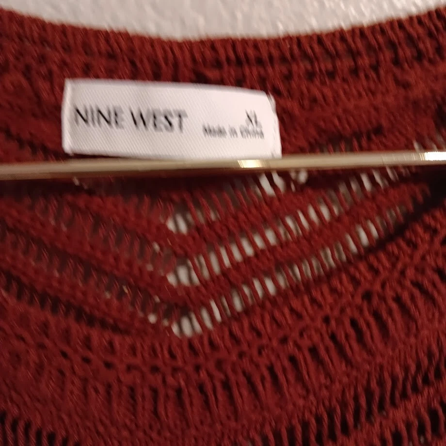 Vestido de crochê novo com etiquetas Nine West até o joelho tamanho XL laranja queimado forrado sem mangas - Imagem 2 de 4