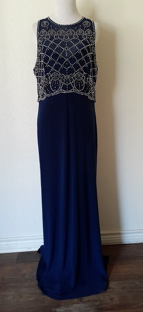 Jackie jon short sleeve beaded evening gown cheap