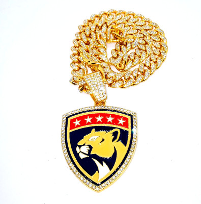 FLORIDA PANTHERS GEM NECKLACE Gold Hip Hop NHL Hockey Bling Pendant & 20'' Chain