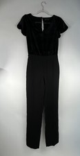 White House Black Market Jumpsuit Women's Size 00 Black Velvet Top Cap Sleeves