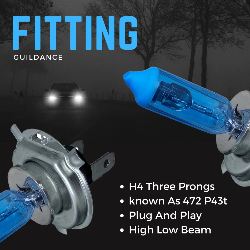 4x H4 100w Xenon White Super 472 Light Blue Headlight Bulbs P43t Globes Halogen - Image 4 of 4