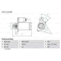 Bosch Anlasser Starter 2.2Kw FüR Mercedes-Benz Saloon Kombi T-Model