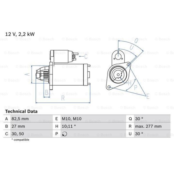 Bosch Anlasser Starter 2.2Kw FüR Mercedes-Benz Saloon Kombi T-Model-image