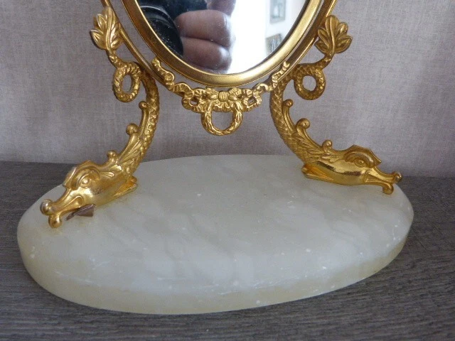 petit miroir de table ,de toilette à bascule en métal doré style louis XVI (ch3) - Photo 2/4