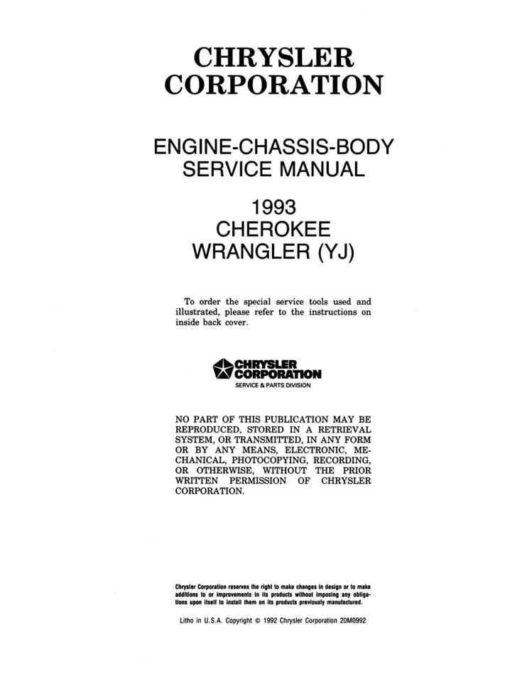 1993 Jeep Wrangler & Cherokee Shop Manual - 2 Volumes - Image 4 of 4