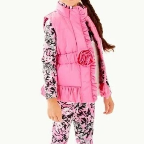 Lilly Pulitzer CAYLEE Pink Puffer Vest Rosette Barbiecore Girls Size 12/14 NWT - Picture 9 of 12
