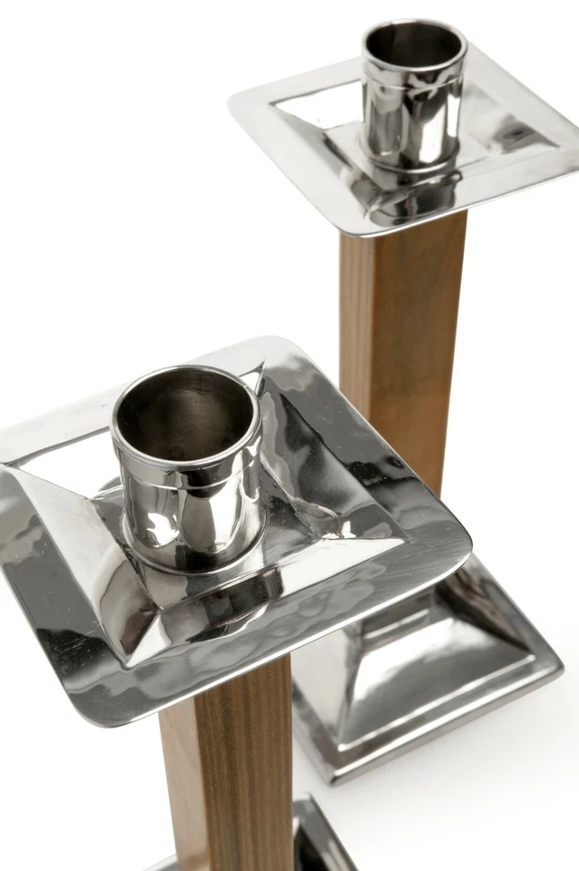 Candelabros hechos a mano candelabros con madera Lignum Vitae y níquel plata Foto 3 de 4