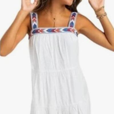 NWOT Francesca s Blue Rain Tiered Square Neck Embroidered Lined Dress Size: 12