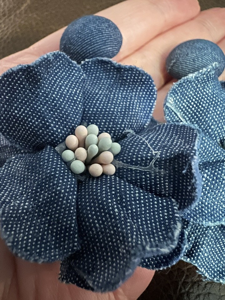 Flower Earrings Denim Zara Jeans Stud Rose Boho Exeggerated Fabric Gold