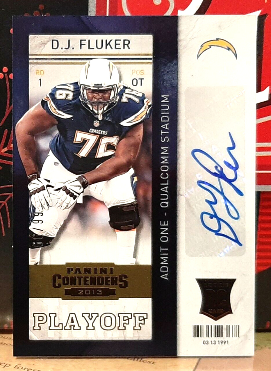 D. J. FLUKER /99 GOLD AUTO ROOKIE ~ 2013 CONTENDERS RC #124 ~ CHARGERS