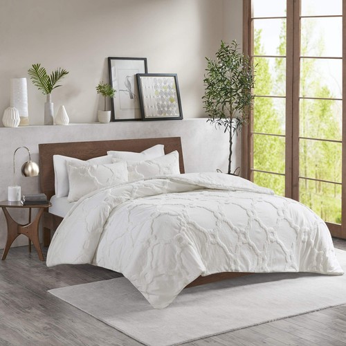 Tufted Chenille 100% Cotton Duvet Modern Luxe All Season Comforter Cover Bed ...