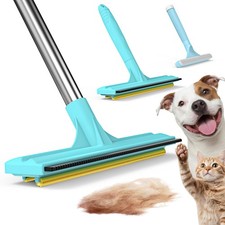 3-in-1 Carpet Rake for Pet Hair Removal, Long Handle and Rubber Brush