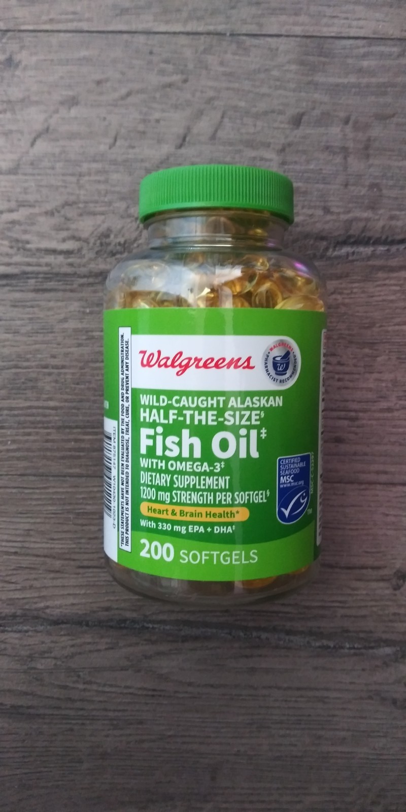 Walgreens Fish Oil Wild Caught Alaskan W/Omega-3 1200mg 200 Softgels EXP 10/2027