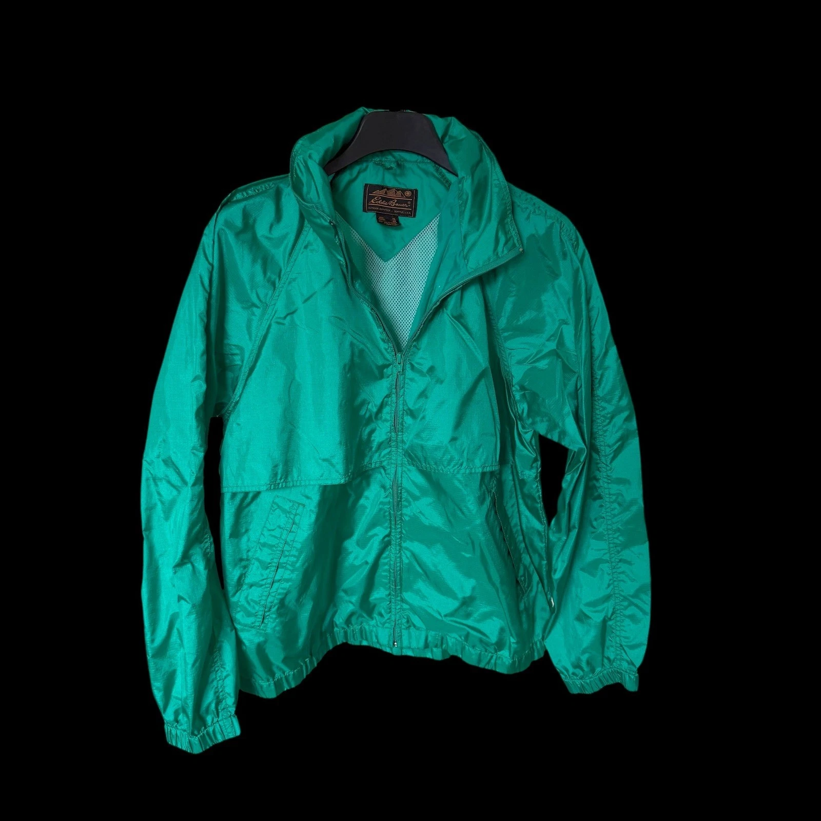 90's Eddie Bauer XL Green Windbreaker Full Zip Mesh Lined Lightweight Jacket