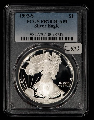1992-S 1 oz Silver American Eagle Proof - PQ Spot Free - PCGS PR 70 DCAM - E3533