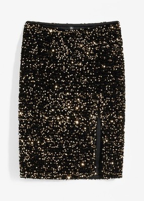 Midirock mit Pailletten Gr. 36/38 Schwarz Damenrock Abend-Skirt Neu R-Ware*