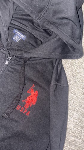 U.S. Polo Assn. Men's Black Solid Full Zip Hoodie w/ Logo, Pockets, XXL - Picture 2 of 3