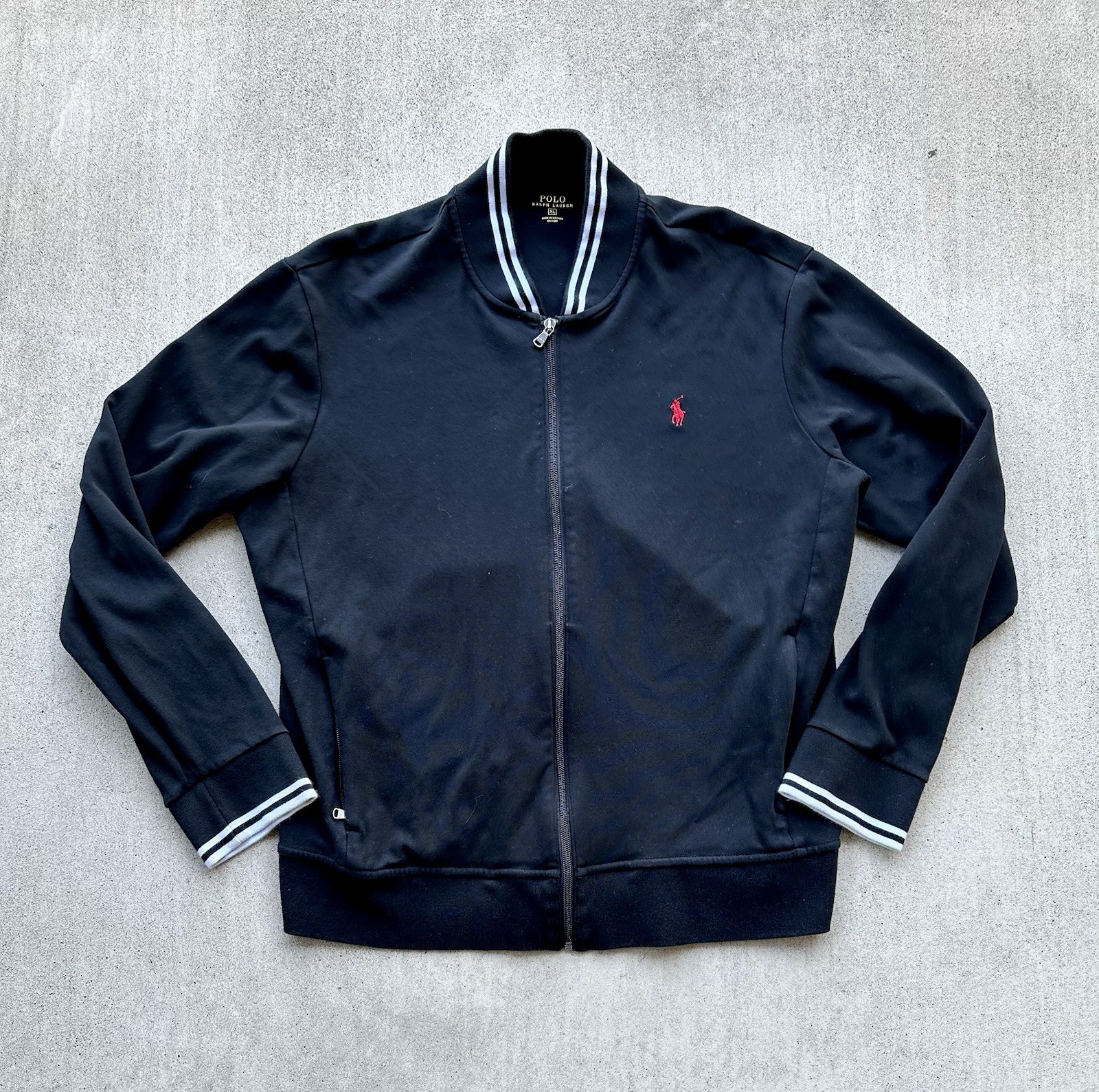 Polo Ralph Lauren Interlock Track Jacket taglia XL full zip nero rosso pony