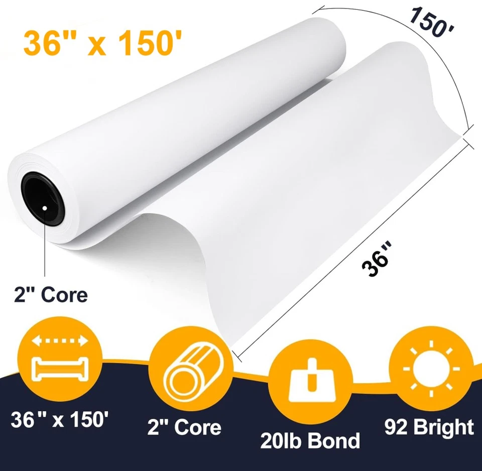 Plotter Paper Wide Format Paper 36" x 150' CAD Paper Rolls 20 lb Bond 2" Core - Image 2 of 4