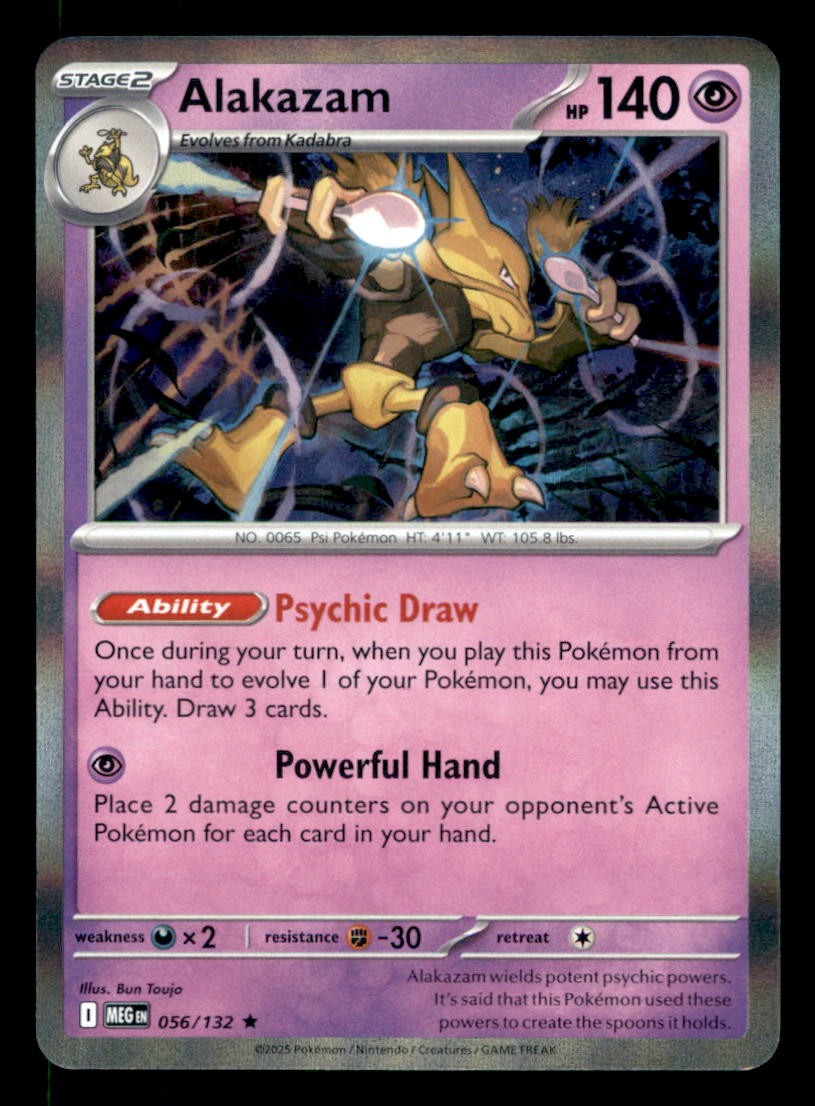 Alakazam Reverse Holofoil Rare ME01: Mega Evolution 056/132 NM