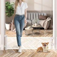 14" Tall Short Dog Gate to Step Over, Retractable Mesh Pet Door for Small Puppy,