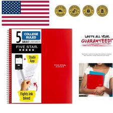 Spiral Notebook  Study App, 5 Subject, College Ruled Paper, 8-1/2" x 11", 20...