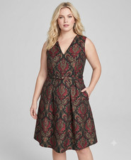 Vince Camuto Women's Red Sleeveless Jacquard Fit Flare Dress Size 16