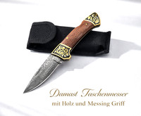 Damast Taschenmesser SEJ®DAM-05 Holzgriff Verzierung Klappmesser Outdoor Camping