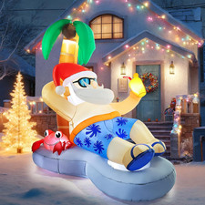 ADOMI 7 FT Christmas Inflatable Santa Claus on Beach Palm Tree Outdoor Decoratio