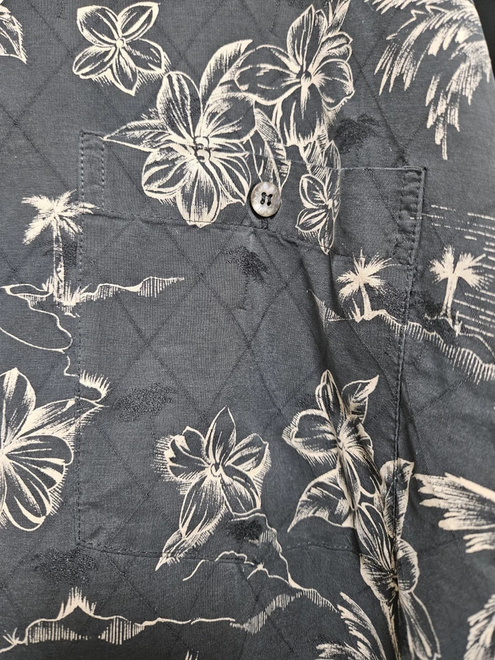 Manga curta de seda Tori Richard vintage havaiana preta e marrom com falhas tamanho 2XL - Imagem 3 de 4