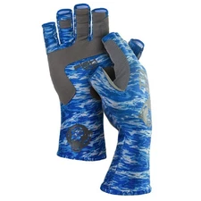 Fish Monkey Half-Finger Guide Gloves Medium Blue Water Camo