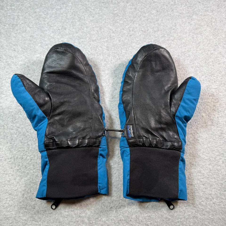 VTG Patagonia Mens L Waterproof Mittens Fleece Lined Blue Black Zip Cuff Skiing - Image 2 of 4