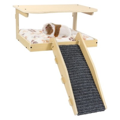 Meerschweinchenversteck - Naturholz, abnehmbare Plattform mit Treppe,