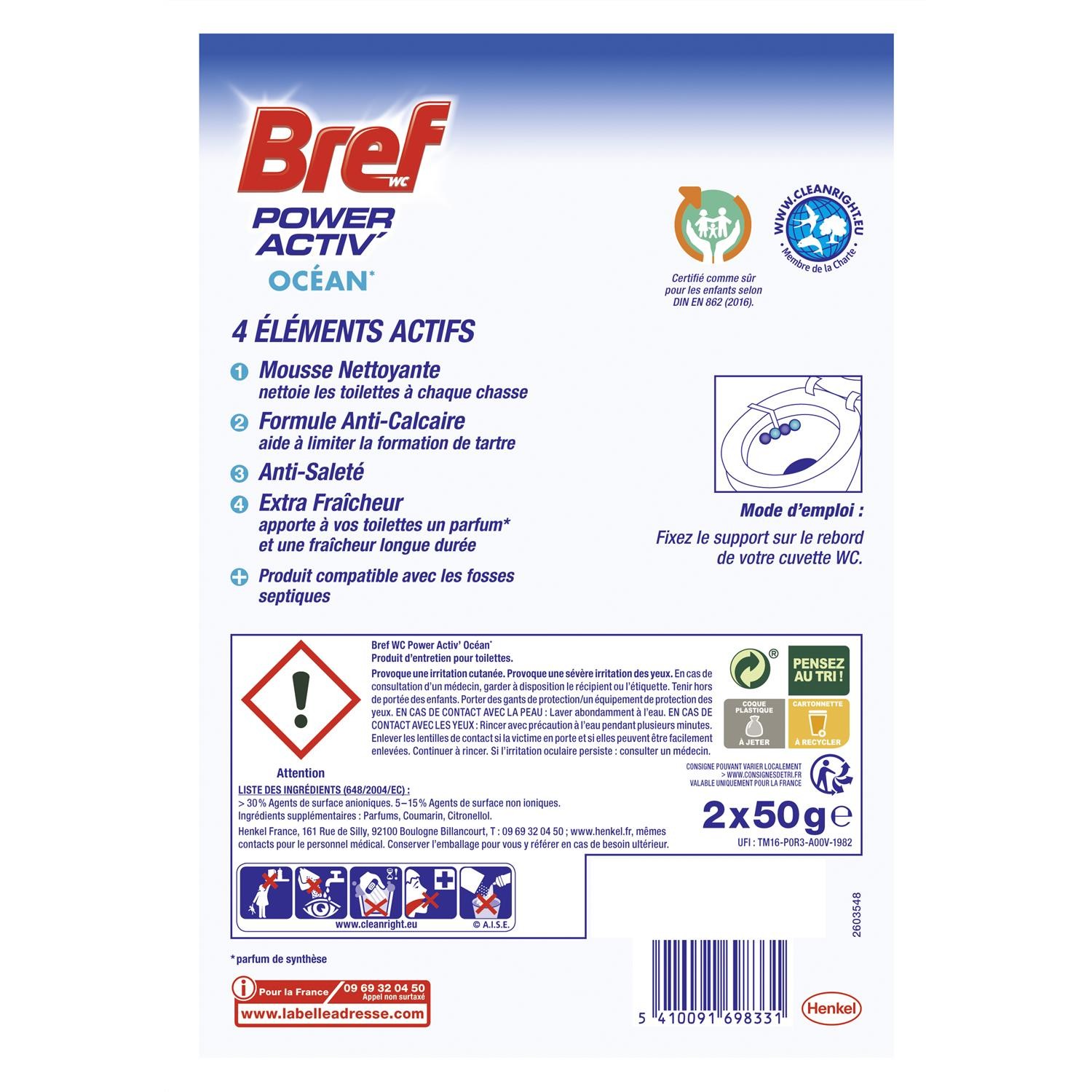 Bref Power Activ Océan bloc WC lot de 4 duos pack anti odeur et nettoyage cuvette - 3