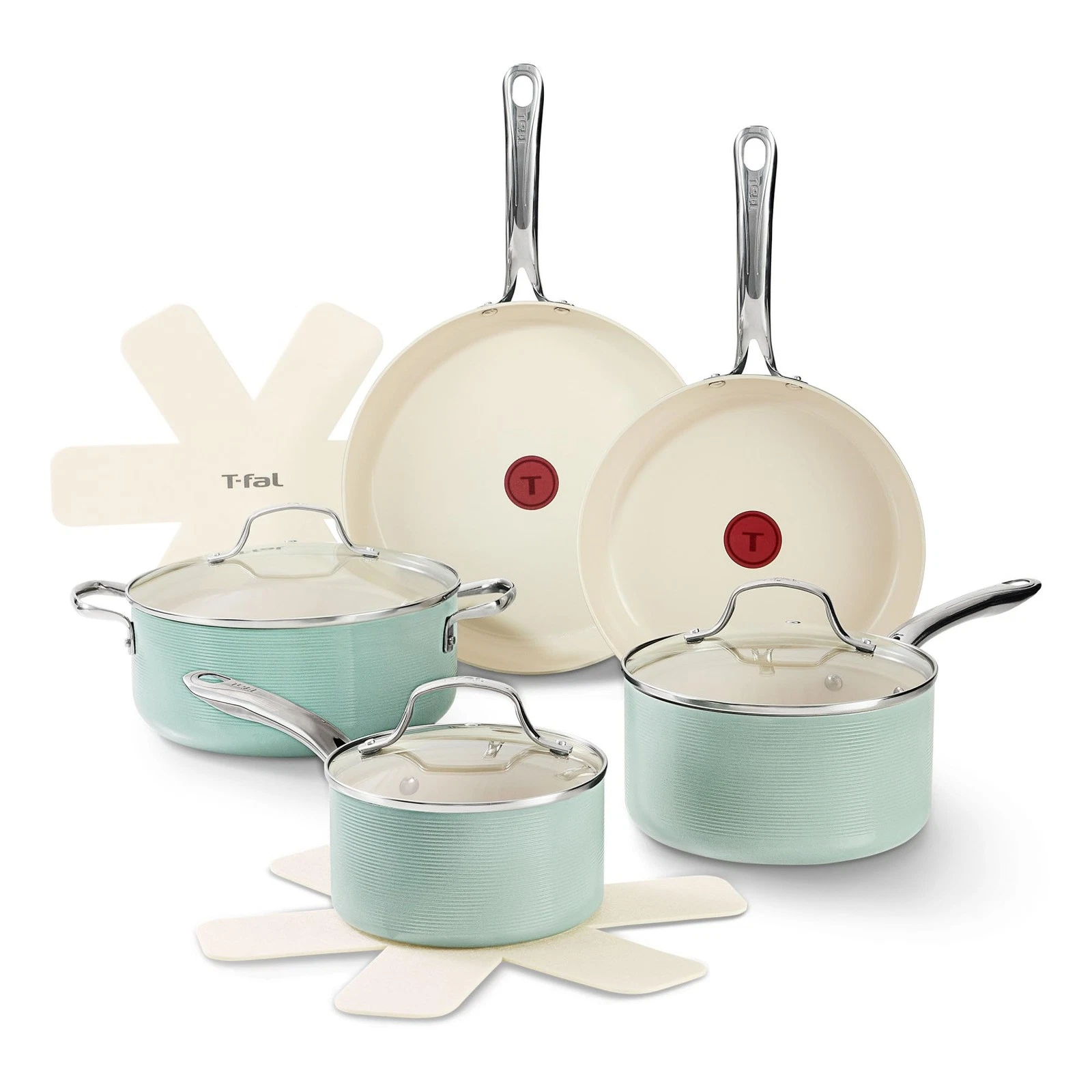 T-Fal Inspire Ceramic Nonstick Cookware Set 10-Piece Oven Safe to 500F Stockpot