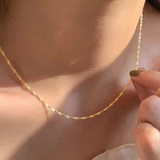 Exquisite Gold Plated Stainless Steel Thin Chain Necklace Simple Style Fashion