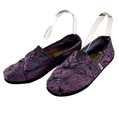 Toms Paisley Print Slip On Flats Purple & Black Womens Size 6.5