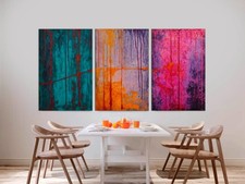 Modern Colorful Abstract Painting Canvas Prints set of 3, Large Horizontal Art