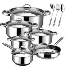 Cookware Set - 15 Piece Stainless Steel Cookware Set, Includes 6 Pots and Pan...