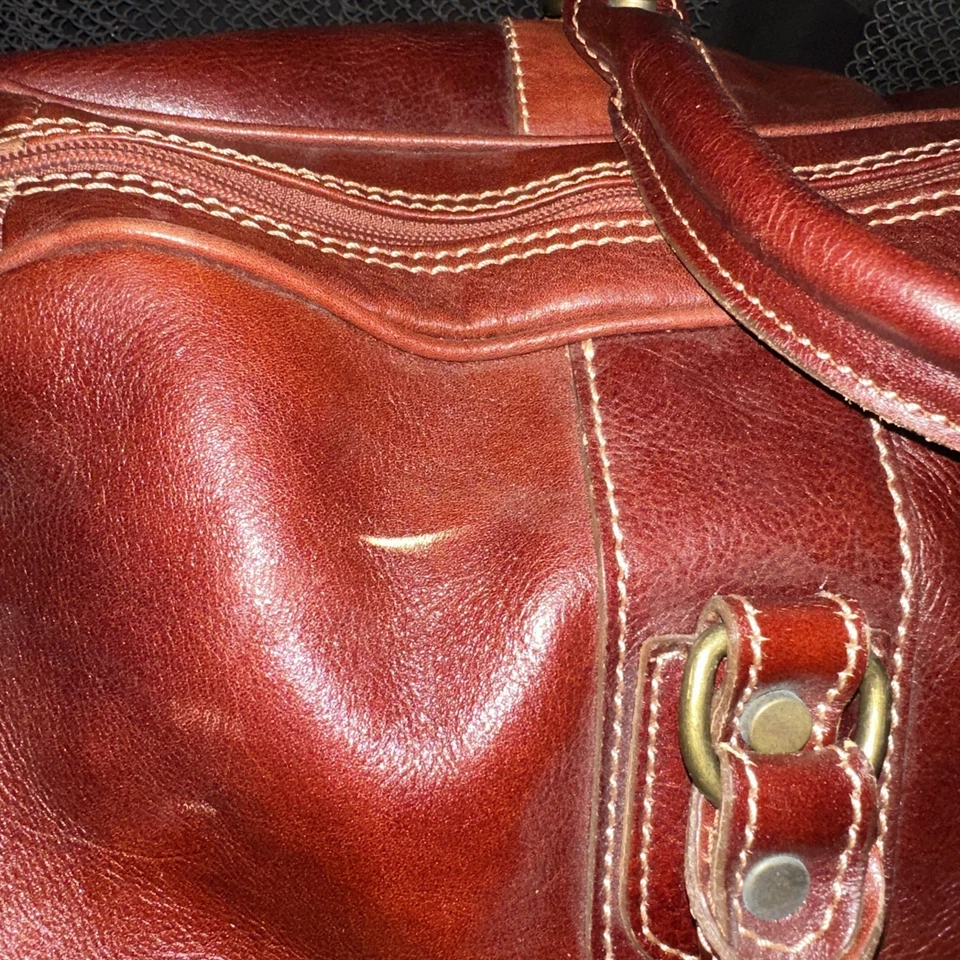 Bolso de Viaje Cenzo Duffle Marrón Cuero Italiano Fin de Semana 11"x10"x21" Foto 4 de 4