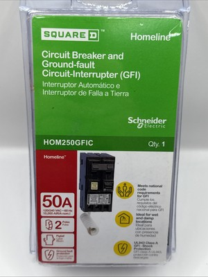 #ad HOM250GFI SQUARE D HOMELINE SERIES 2 POLE 50A GFCI GROUND FAULT CIRCUIT BREAKER $95.00