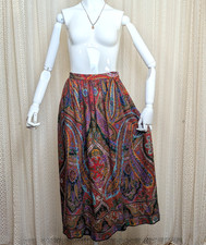 Linda Allard for Ellen Tracy Silk Wool Bright Paisley Midi Skirt Vtg size 8 / S