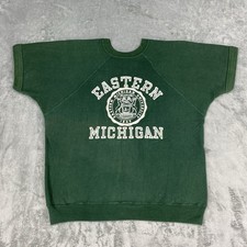 Vtg Champion Sweatshirt Size L Eastern MI Running Man Short Sleeve Flock 1960s