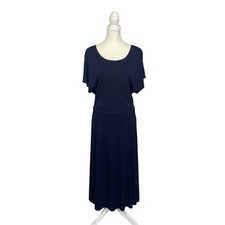 Ann Taylor Navy Blue Dress Fit & Flare Midi Work Office Classic Minimalist