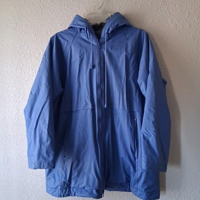 Misty Harbor Hooded Vinyl  Blue Rain Coat Fleece & Quilted Lined Size M Unisex