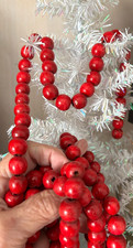 BUY 1-6 STRANDS 8.5-9.5 Ft Cranberry Red WOODEN BEAD Xmas Tree GARLAND DECOR