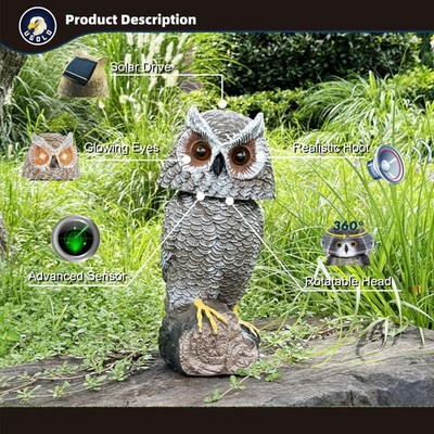 Solar Powered Garden Owl with Motion Detection, Rotating Head