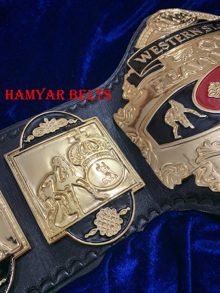 Cinturón de Campeonato NWA Western States, 4 mm de zinc, chapado en oro, correa de cuero de vaca Foto 3 de 4