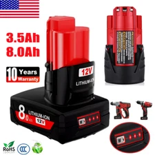 2X 8.0Ah For Milwaukee Battery For M12 Lithium Cordless 12V 48-11-2420 Capacity
