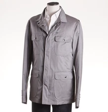 NWT $2395 ISAIA NAPOLI Gray Herringbone Water-Repellent Field Jacket M (Eu 50)